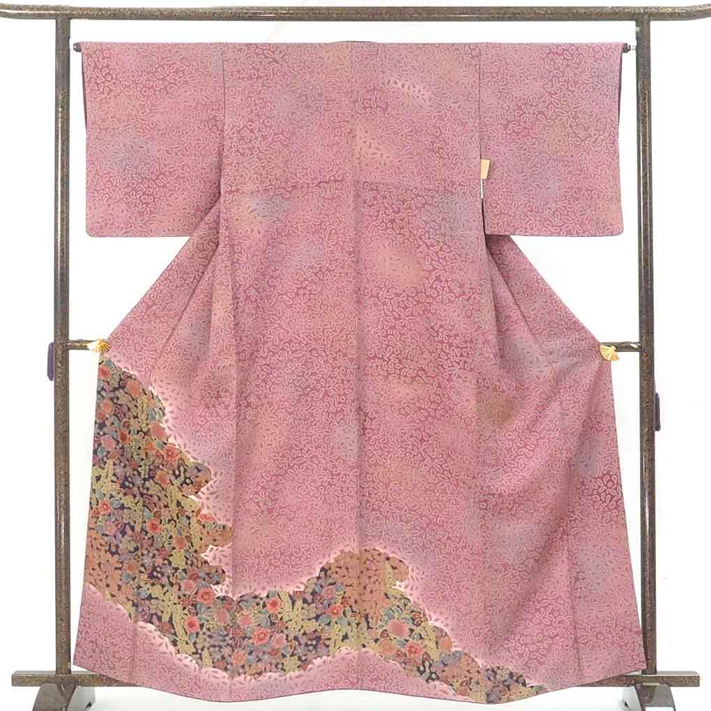 【中古】訪問着 リサイクル着物 身丈163cm 裄65cm 前幅24cm 後幅31.5cm 袖丈49cm 袖幅33.5cm レディース 袷 辻ヶ花 裄Mサイズ 秋冬春用 正絹(シルク)パープル 美品 リメイク リユース|リサイクル着物 呉服のきくや