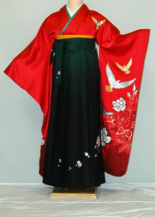 【賃借】振袖、袴（刺しゅうはかま）賃借【赤・サクラ色・赤紫系】【HF740】判定基準/Ｌ寸/7号/9号/11号/13号/冬春社会的運動