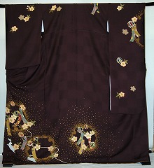 【レンタル】振袖レンタル【黒・茶・グレー系】【RS906】ワイドサイズ/ゆったり/大きい/幅広/2Ｌ/3Ｌ/13号/15号/17号/19号 冬春キャンペーン