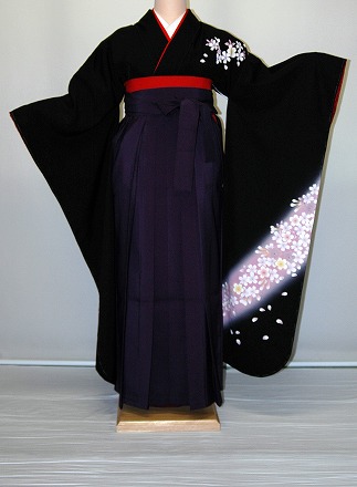 【レンタル】振袖、袴（はかま）レンタル【黒・茶・グレー系】【HF771】標準/Ｌ寸/7号/9号/11号/13号/冬春キャンペーン