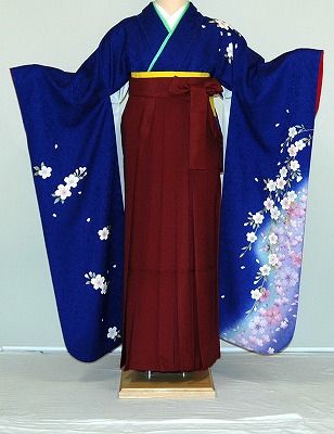 【賃借】振袖、袴（はかま）賃借【青・青紫・緑系】【HF784】標準尺度/Ｌ寸/7号/9号/11号/13号/冬春社会的運動