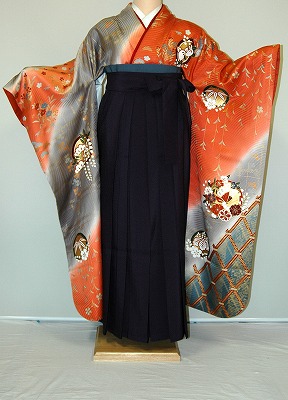 【レンタル】振袖、袴（はかま）レンタル【黒・茶・グレー系】【多色系・古典柄】【HF711】標準/Ｌ寸/7号/9号/11号/13号/冬春キャンペーン