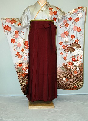 【レンタル】振袖、袴（はかま）レンタル【黒・茶・グレー系】【HF710】標準/Ｌ寸/7号/9号/11号/13号/冬春キャンペーン