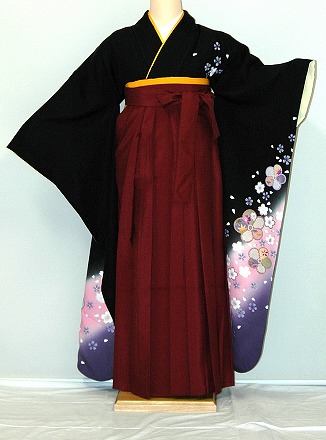 【レンタル】振袖、袴（はかま）レンタル【黒・茶・グレー系】【HF813】標準/Ｌ寸/7号/9号/11号/13号/冬春キャンペーン