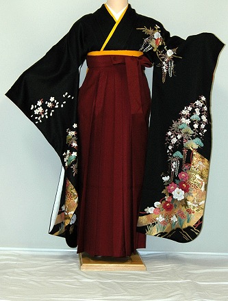 【賃借】振袖、袴（はかま）賃借【黒・茶・薄墨色系】【HF928】判定基準/Ｌ寸/7号/9号/11号/13号/冬春社会的運動