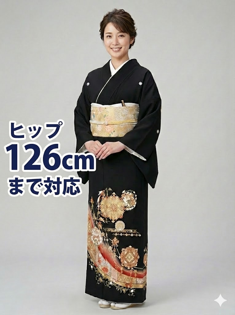 【留袖】レンタル 25号 H126cm迄 黒留袖 フルセットレンタル 往復送料無料 2L 3L 4L 17号 19号 21号 23号 25号 大きいサイズ ワイドサイズ ゆったりサイズ 留袖レンタル 貸衣装 正絹 大きな留袖 結婚式 高級品 母親 服装トメソデ トメソデ 黒トメソデ rental【rt251】