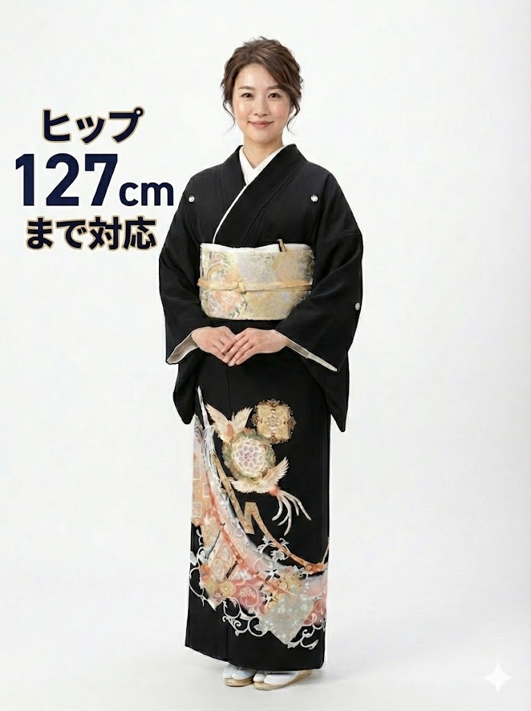 【留袖】賃借 27号 H127珊迄 黒留袖 フルセット賃借 往復貨物輸送無料 3L 4L 5L 19号 21号 23号 25号 27号 大層らしい大きさ 広広とした大きさ ゆったり大きさ 留袖賃借 貸御召しもの 正絹 大きな留袖 華燭の典 御前上等品 母ちゃん 出で立ちトメソデ トメソデ 黒トメソデ rental【rt255】
