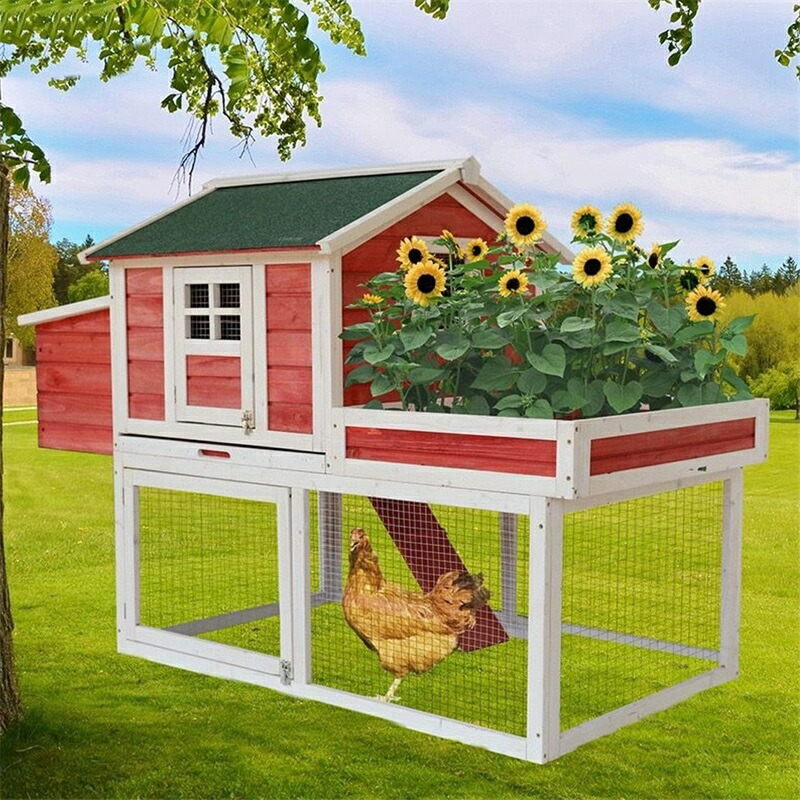 木製鶏小屋 鶏小屋 鶏舎 屋外裏庭用 上げ底ガーデンベッド ランエリア 屋外裏庭用巣箱付き 天然木