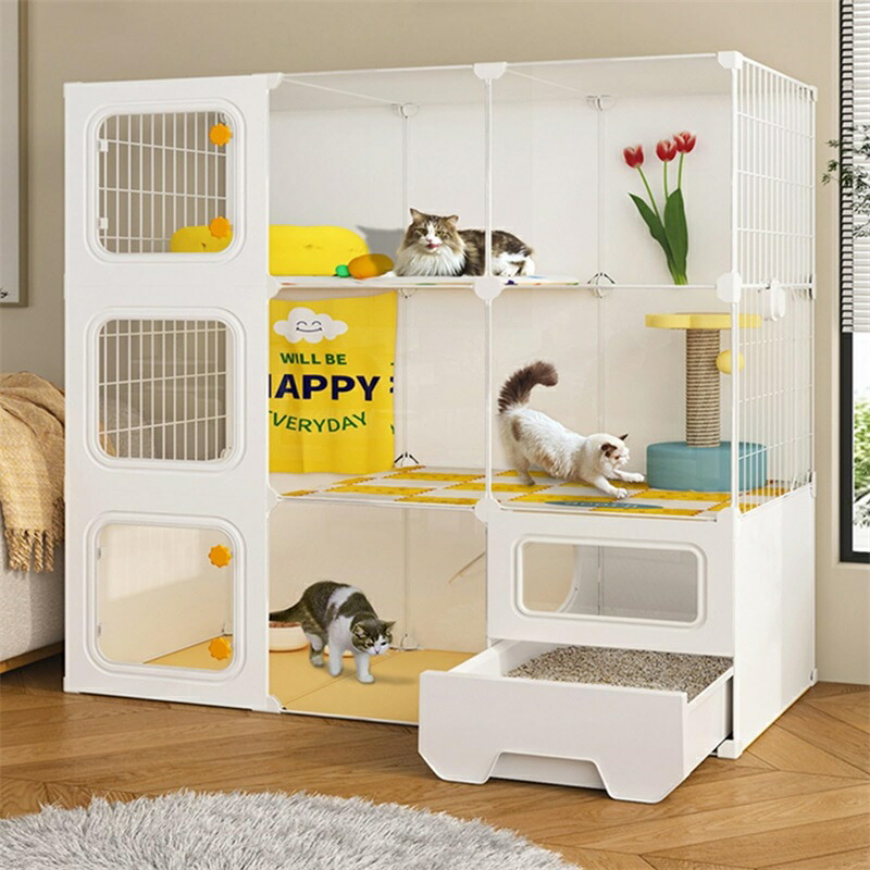 3段猫ケージ屋内取り外し可能な犬小屋クレート大きな運動場所1-3匹の猫に最適