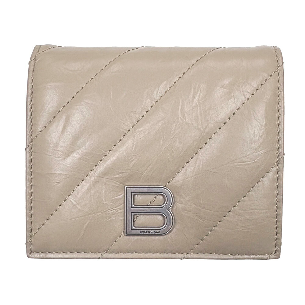 BALENCIAGA バレンシアガ 2つ折り財布 BB モノグラム ベージュ BALENCIAGA バレンシアガ 財布 二つ折り 小銭入れ付き レザー 本
