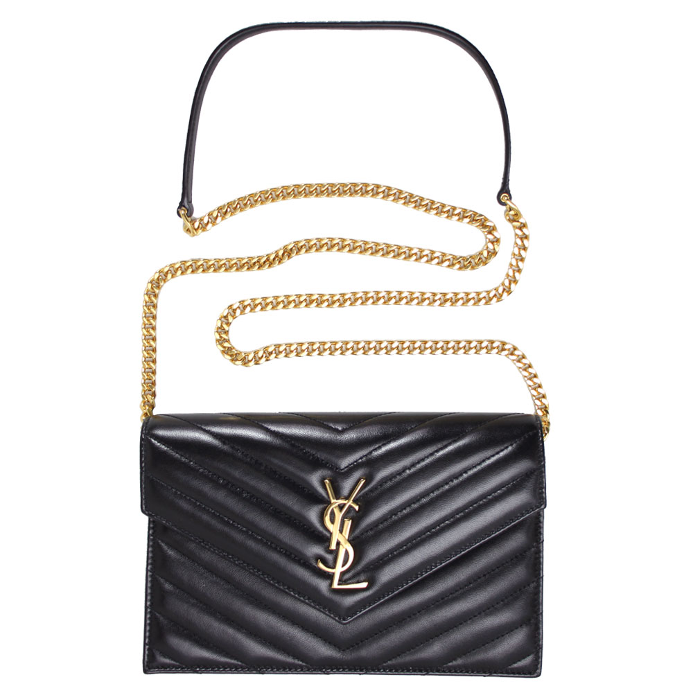 サンローラン バッグ レディース SAINT LAURENT チェーンショルダー チェーンウォレット 2WAY ラムレザー ブラック ゴールド金具 742920 AAA44 1000