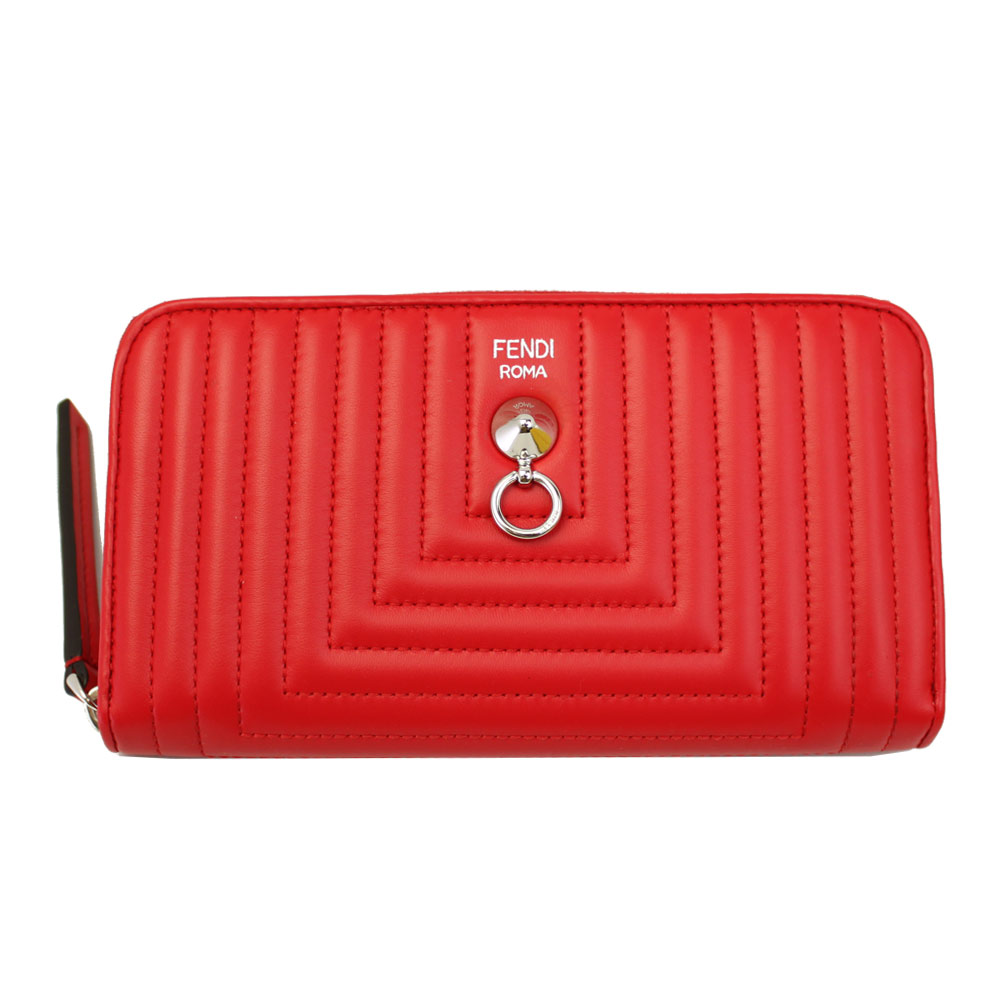 Fendi Wallet Red 8M0299 FENDI Round Fastener Long Wallet Leather Metal  Studs 8M0299 I8F