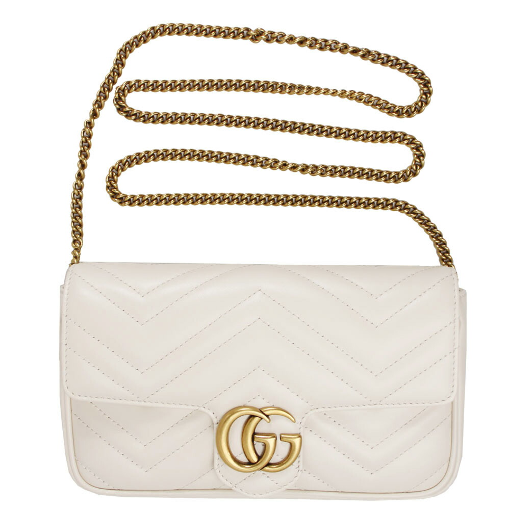 グッチ バッグ レディース GUCCI チェーンショルダーバッグ GGマーモント シェブロン キルティングレザー ホワイト 751526 AAFPP 9053