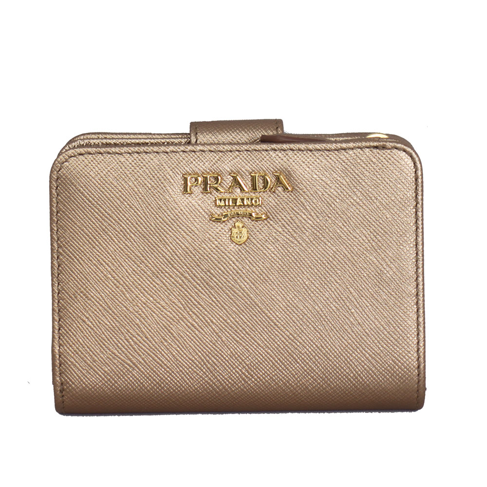 プラダ 財布 レディース PRADA 二つ折り財布 レザー ゴールド SAFFIANO METAL QUARZO MORDORE 1ML018 QWA F0CGQ