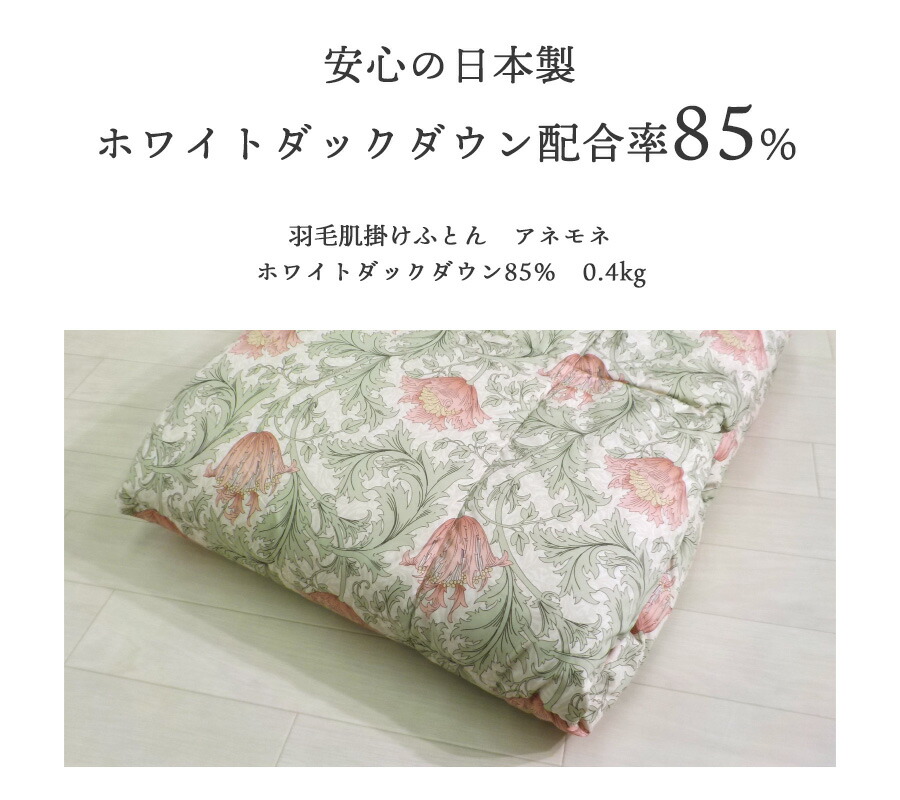 高級品 羽毛肌掛けふとん ダブルサイズ ホワイトダックダウン85％ 0.4kg ダウンケット アネモネ 送料無料 roomroom 洗える  ウォッシャブル ダブル 春用 夏用 秋用 羽毛布団 羽毛ふとん 日本製 pacific.com.co