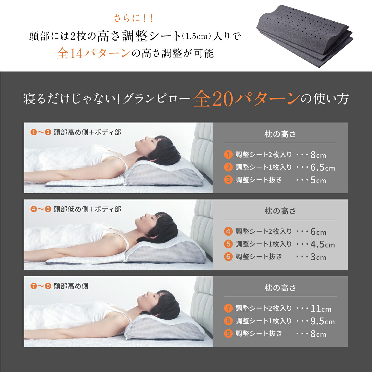 \母の日クーポン配布中/【送料無料】【14段階高さ調整】枕 低反発枕 枕を超えた枕 グランピロー 枕 GOKUMIN 20通りの使い方 9か所 ...