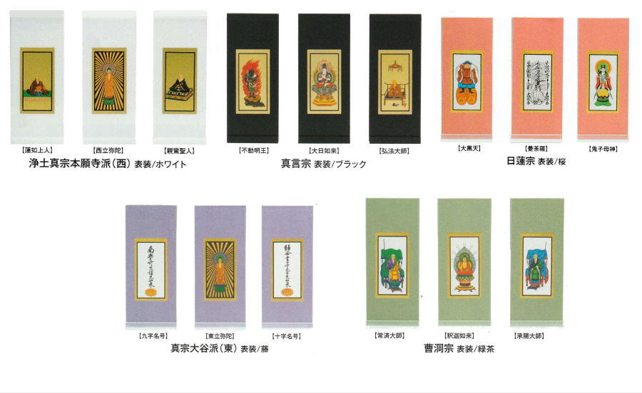 仏壇 【本尊】【掛軸】【両脇】各支派向け アクリル樹脂照明ランプ３点書き割り（本尊・両脇）浄土真宗(西）浄土 真言 曹洞 臨済 日蓮 小