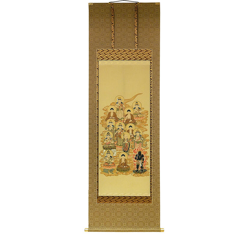高評価5410 真言十三佛　掛軸　肉筆　絹本　金襴表装　桐共箱 人物、菩薩