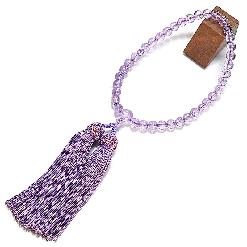 美しく透き通った紫色の貴重な石 ローズアメジスト のお数珠です念珠 高級桐箱付き 一輪一重水晶数珠天然石誕生石京念珠お守りおしゃれきれいかわいい 数珠 ローズアメジスト 7ミリ玉女性用略式数珠片手数珠 正絹房仕様 高級数珠八宗用数珠片手数珠