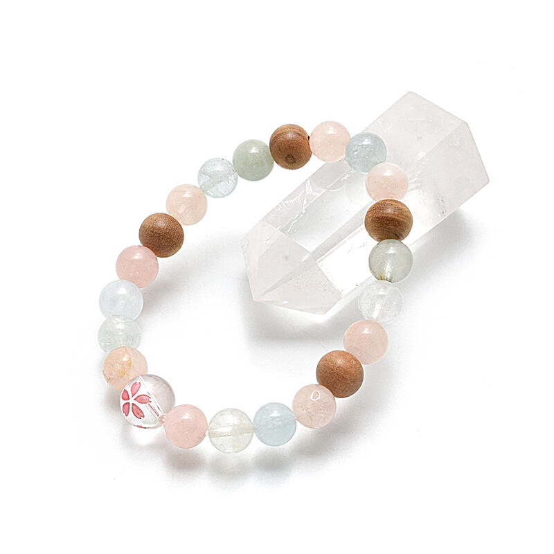 【ポイント10倍 エントリーで】日本の心「桜」ブレスレット 8ミリ玉 水晶「桜の花」彫り仕様 （和桜／天然石「マルチベリル」仕立て） 木製 縁起物 厄除け お守り 数珠ブレスレット 桜 さくら 櫻 プレゼント 贈答品 母の日 記念日 合格祈願 大願成就