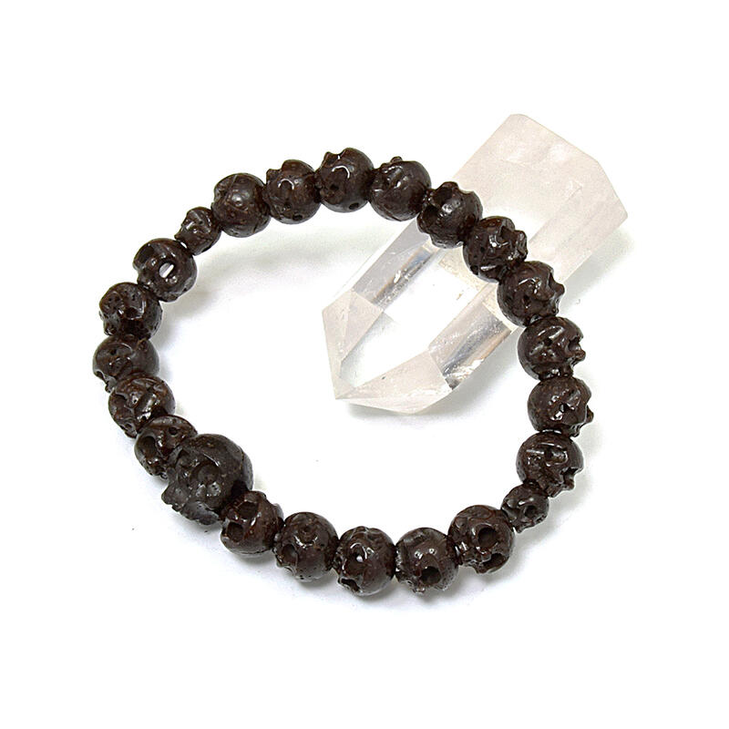 【髑髏(スカル)】手彫り、特大３８ｍｍ　高級天然木【縞黒檀】２連数珠ブレスレット 髑髏(スカル)】手彫り、特大38mm 高級天然木【縞黒檀】2連