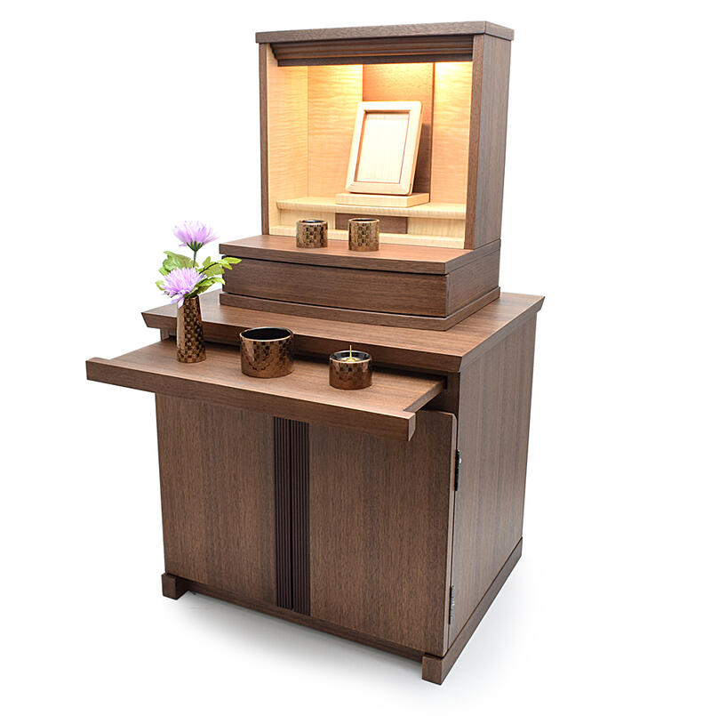 小さい仏壇 ミニ仏壇 ミニ仏壇 屋久杉 ミニ仏壇 思うがまま お祀り出来ます ステージ型お仏壇 コンパクト仏壇 京念珠 ブラーブ Led照明付き ウォールナット材 引き出し付き コンパクト仏壇 ステージ型オープンタイプお仏壇手元供養仏壇 小さい仏壇 ペット仏壇