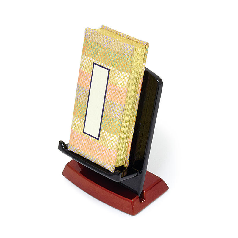 【過去帳セット】モダン金襴過去帳（3寸5分 長さ10.5cm） 過去帳台（3寸 高さ10cm） 【ミニ仏壇用サイズ】 ※過去帳：モダン金襴生地 ※過去帳台：天然木 見台 先祖供養 先祖代々 先祖祀り 浄土真宗 法名 kinranset