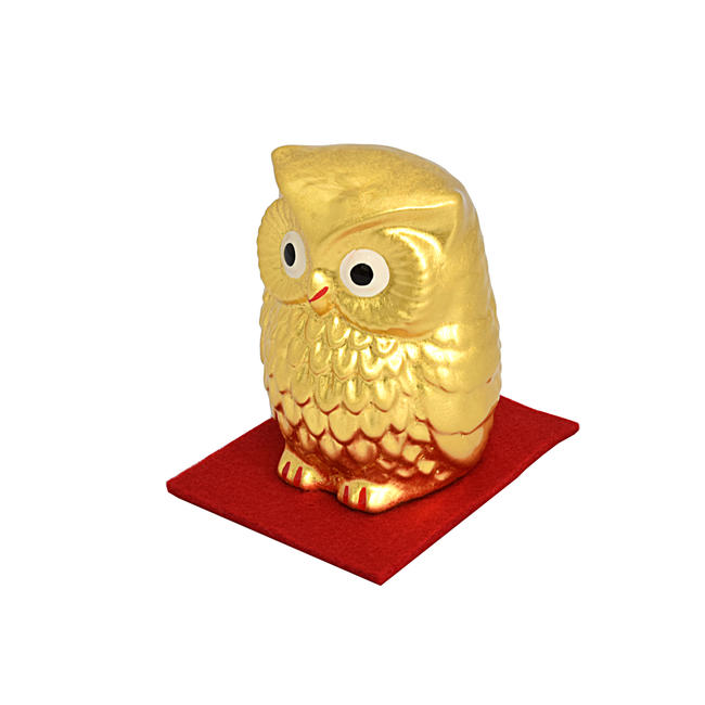 【縁起物】金福郎（金沢箔工芸品）<BR>中サイズ（高さ7.5cm）<BR>★開運グッズ<BR>ふくろう置物 フクロウ置物<BR>ふくろう フクロウ 福郎 梟 学業成就 商売繁盛 開運 縁起物 オブジェ<BR><BR>