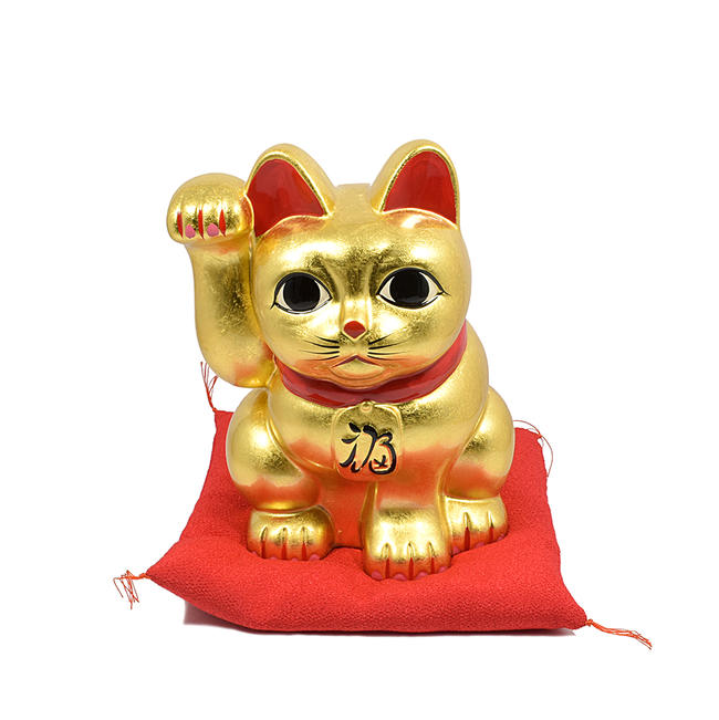 【縁起物】金箔招き猫（金沢箔工芸品）<BR>7号サイズ（高さ21cm）<BR>【右手上げ招き猫】<BR>◆開運グッズ 招福グッズ<BR><BR>招き猫 まねき猫 ねこ ネコ 猫 学業成就 商売繁盛 開運 開店祝い 御祝 縁起物 千客万来<BR><BR>