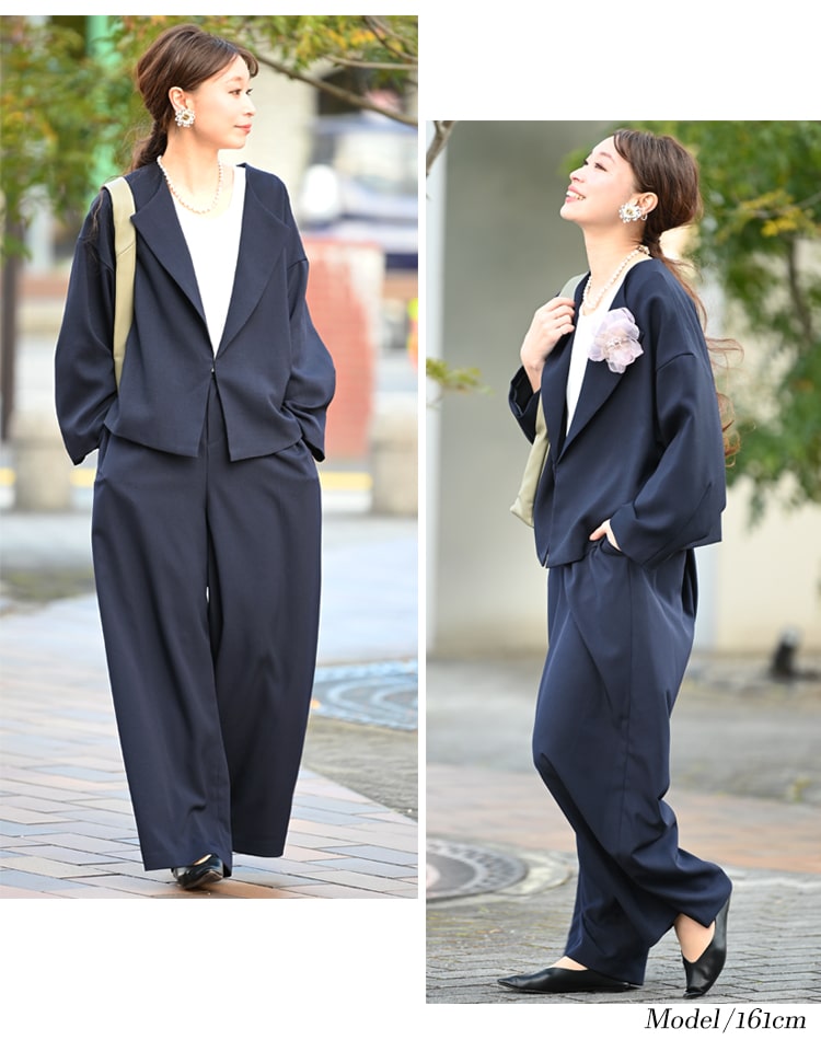 大きいサイズ レディース スーツ セットアップ ジャケット バックレースブラウス ワイドパンツスーツ3点セット ジャケット ブラウス パンツ ワイド セレモニー ビジネス レース 春新作 春服 秋服 夏服 冬服 15号 17号 19号 21号 ブラック 黒 ネイビー ゴールドジャパン