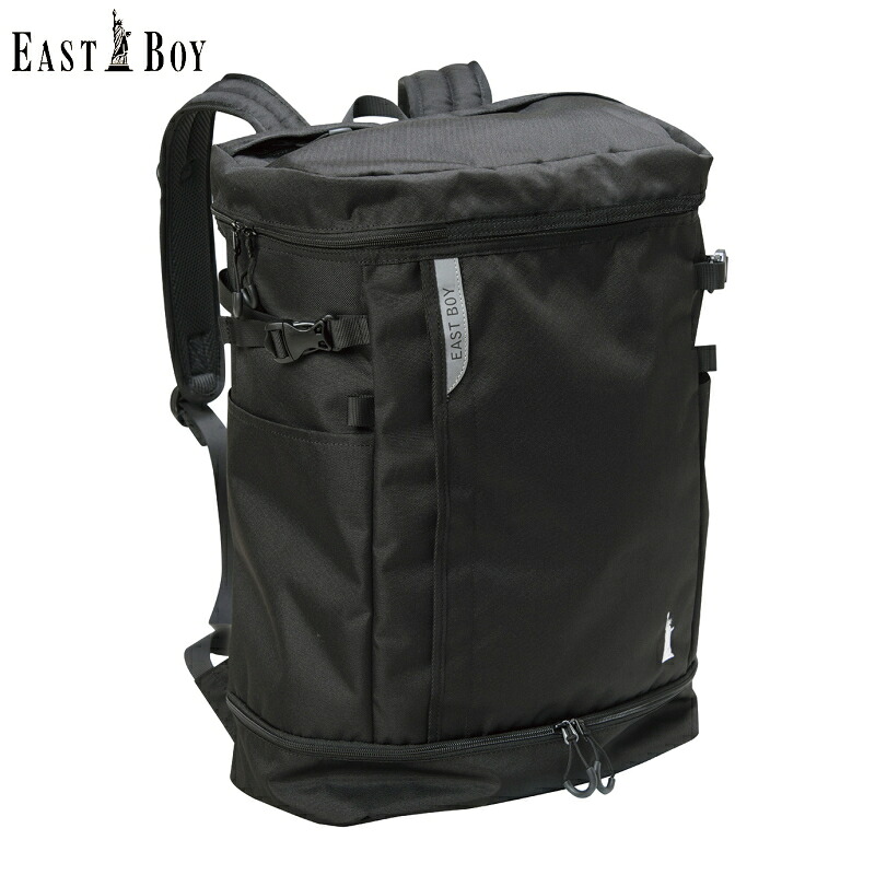 【EAST BOY】スクエアパック 容量32L ブラック 「教科書とお弁当が別々に入る上下2層式」 通学リュック ★送料無料★ ディパック デイバッグ リュックサック|学生ショップ一番街 店