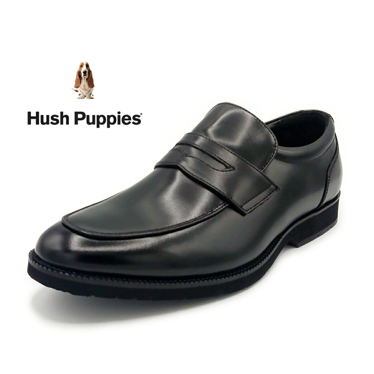 Hush Puppies ハッシュパピー メンズ ローファー ビジネスシューズ M-1682T ブラック 靴 軽量 黒 ひもなし 幅広 甲低め スーツ