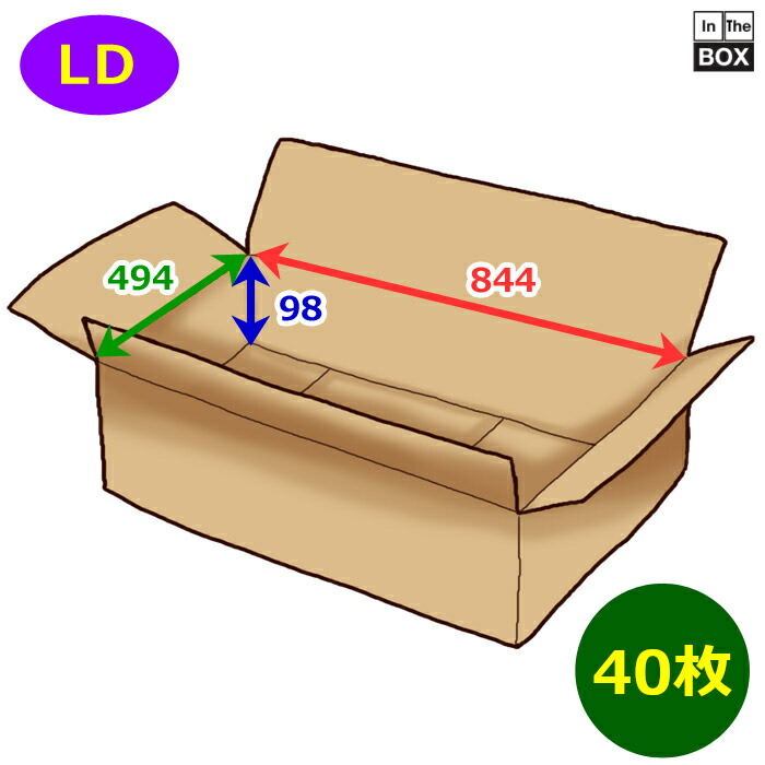 送料無料・衣類用段ボール箱 LD 844×494×98mm 「40枚」3個口出荷