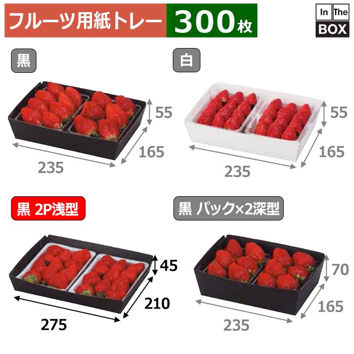 フルーツ用紙トレー ミニ段黒トレー 2P浅型 上275×210×45、底254×189(mm) トレーサイズ200×135mm2パック「300枚」 16,763円