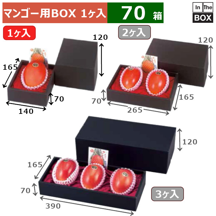 マンゴー用BOX マンゴー 1ケ入黒 140×165×120(身箱深さ70)(mm) マンゴー3L1個「70箱」|段ボール・梱包資材店 In The Box