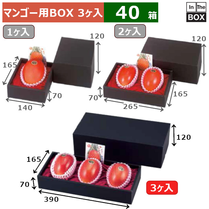 マンゴー用BOX マンゴー 3ケ入黒 390×165×120(身箱深さ70)(mm) マンゴー3L3個「40箱」