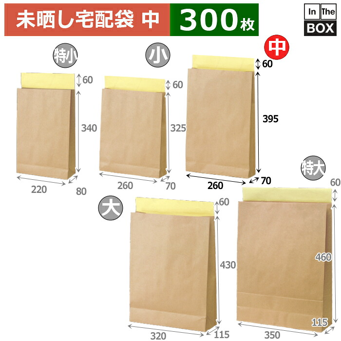 紙袋 未晒宅配袋(中) 260×70×395+60(mm) 「300枚」|段ボール・梱包資材店 In The Box