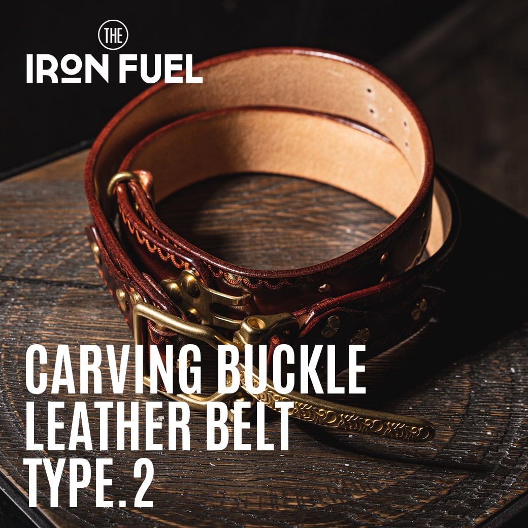 カービングバックル レザーベルト タイプ2 ｜CARVING BUCKLE LEATHER BELT TYPE.2｜彫刻 本革 牛革 真鍮 バックル かっこいい イタリア プレゼント クリスマス｜619 APARTMENT