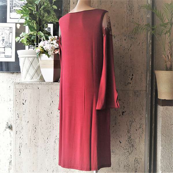 手数料無料 イタリア 輸入下着 モダール 天然素材 レディース ファッション ゆったり リラックス レース セクシー 女子力アップ プレゼント 誕生日 クリスマス ボルドーレッド ネグリジェ 長袖ナイティドレス Smartpipe Com Br