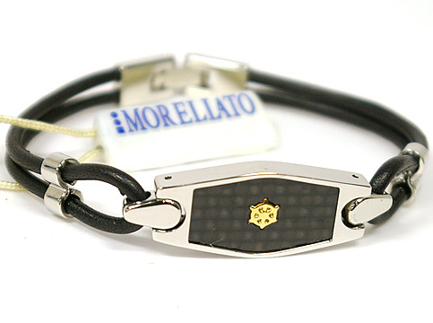 MORELLATO 5411BRACCIALE １POINT GOLD CARBON LEATHER BRACELET ZEUS コレクションモレラート ワンポイント ゴールド 炭素 レザーブレスレットステンレス・スティール×炭素×18KYG×なめし革