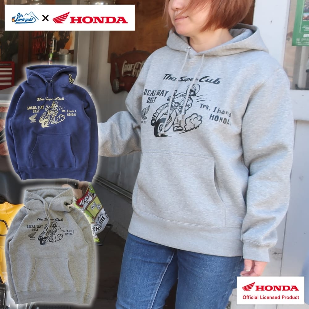 オリオンエース JAM’S GOLD Camp&Bike × Honda JGCXH-1125 DO プルオーバーパーカー 10オンス 本田技研工業公認 裏起毛 お出掛け 街歩き 買い物 通学 カブ スーパーカブ プリント 春 秋 冬 ネイビー グレー S M L LL