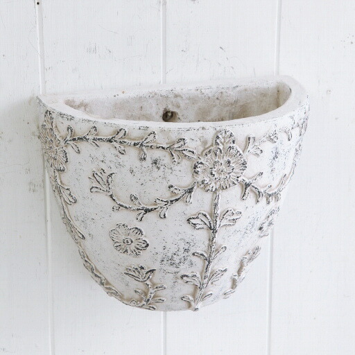 植木鉢 おしゃれ アンティーク 壁掛け ダイナスティウォールポットl cm X 11cm 穴あり 白 ホワイト 陶器鉢 プランター 植物柄 模様 絵 柄 シャビー 鉢 フレンチ ガーデニング 室内 鉢植え 園芸 観葉植物 多肉植物 塊根植物 サボテン ハンギング 人工観葉植物 花