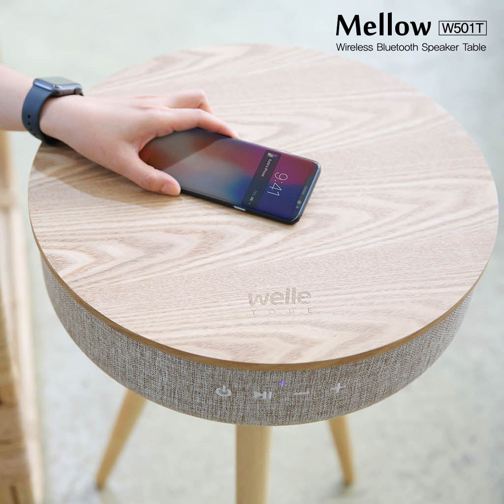 スピーカー テーブル スピーカー内蔵テーブル サイドテーブル おしゃれ 高級 欧米 天然木 木製 スマホ充電 インテリア 取り寄せ品 360 サウンド Bluetoothテーブル型スピーカー Mellow W501t Sfeah Com