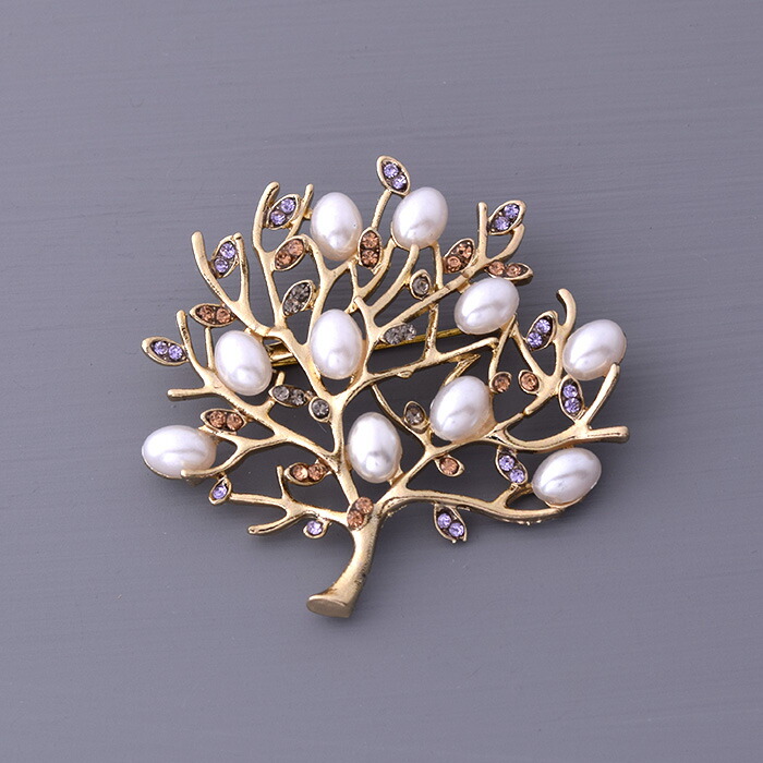 楽天市場】ブローチ 植物モチーフ ゴールド パール ラインストーン