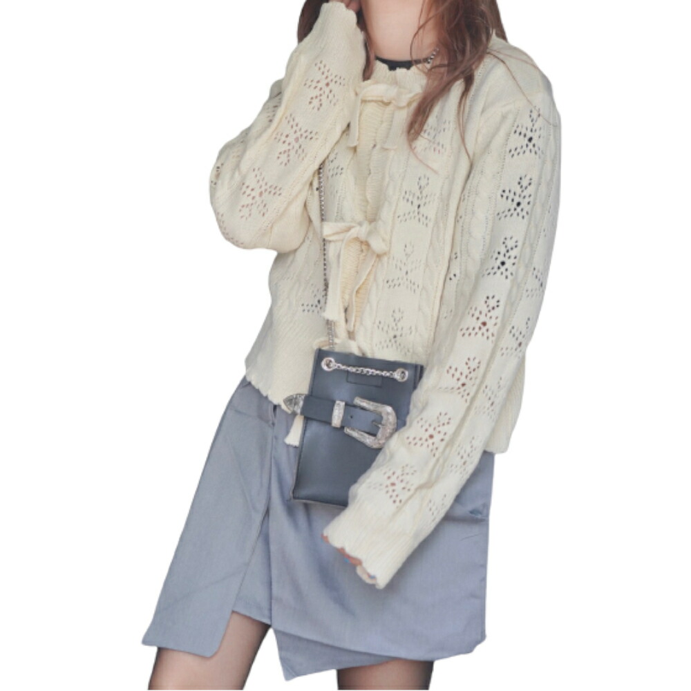 【楽天市場】Cable＆Crochet Knit Ribbon Cardigan (cream) カーディガン オフホワイト 白 クリーム