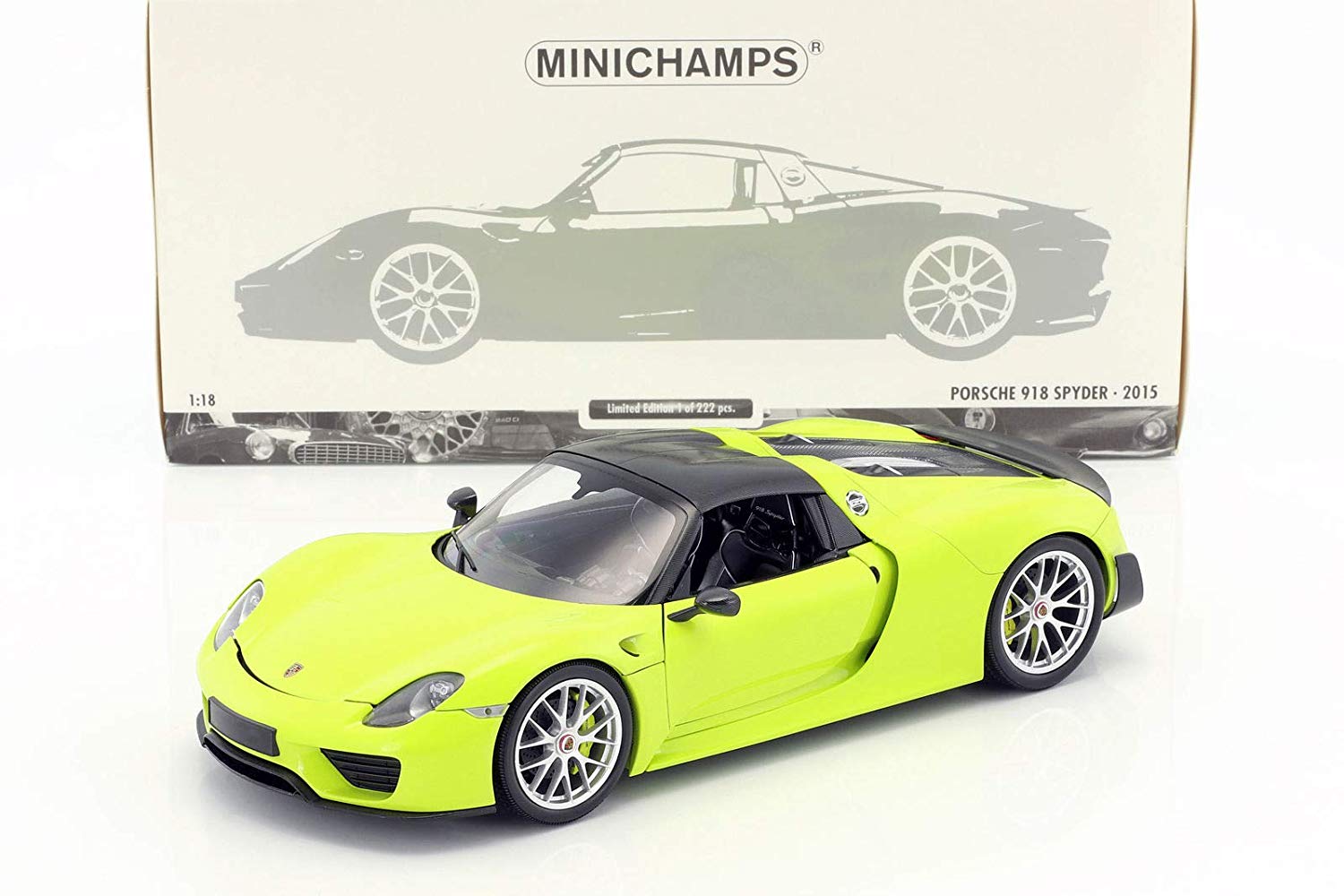 ミニチャンプス 1/18 ポルシェ 918 蜘蛛 Pack Weissach ライトグリーン 炭素 porsche 918 Spyder light green / carbon
