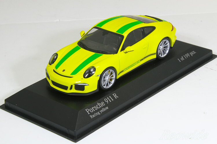 ミニチャンプス 特注 1/43 ポルシェ 911R (991) 2016 イエロー (Racing Yellw) / グリーンストライプ 199台限定 ツーリングパッケージ 911 GT3 with Touring Package