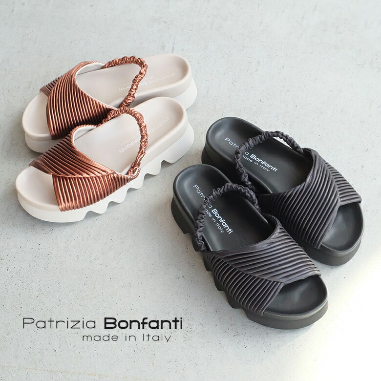 Bonfanti made in Italy サンダル レディース バックストラップ ゴム 厚底 楽 本革 黒 ブロンズ モード (bonfanti-lux)