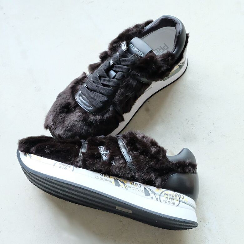 全国宅配無料 楽天市場 Sale Premiata White プレミアータ ホワイト レディース 厚底 大人スニーカー 本革 レザースニーカー もこもこ ファー ムートン風 秋冬 Pre Conny2602 インポートシューズ バーゲン インポート靴のalexis アレクシス メール便なら送料