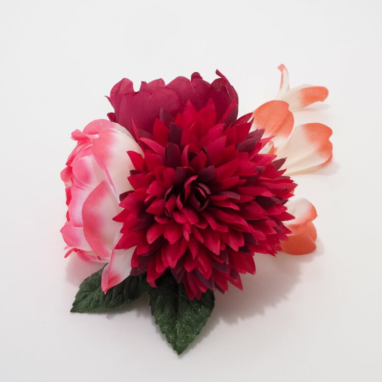 Ay 044コーム付き飾り1点 レッド 髪飾り ヘアアクセサリー ヘッドドレス 成人式 卒業式 結婚式 パーティー ウエディング 洋風 振袖 袴 和装 着物 てなグッズや